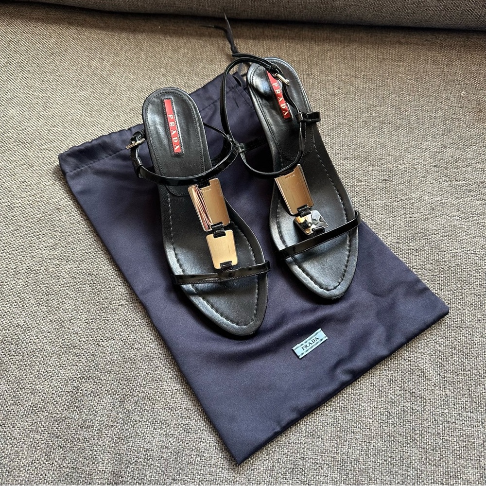Vintage Prada sandals/heels with gold accents